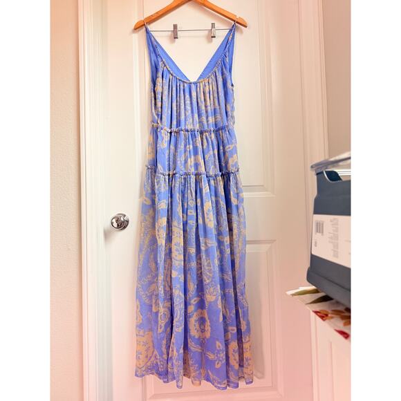 Free People Julianna Maxi Dress CHIFFON $168 XS Blue Boho Floral Sheer Lagenlook - Picture 3 of 5